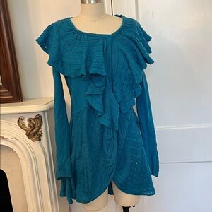 Anthropology Leifnotes cardigan dress jacket, teal, GUC